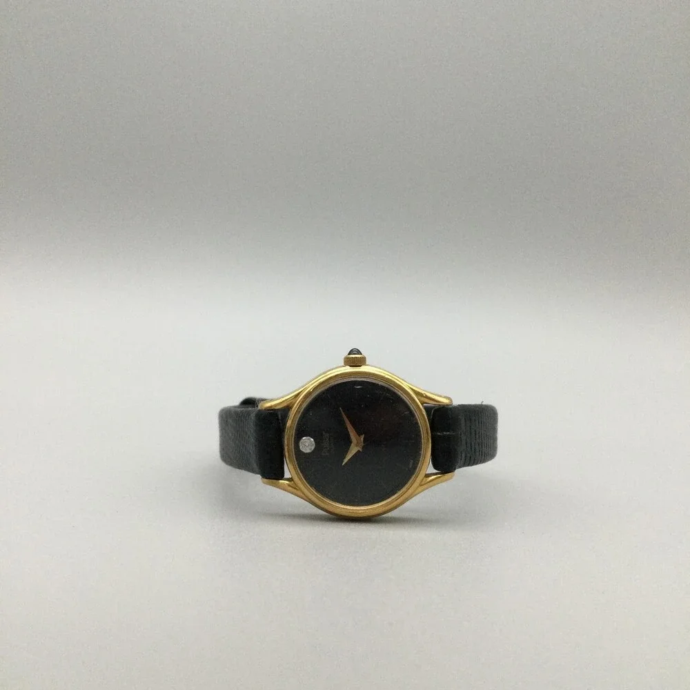 Pulsar Womens Watch 20mm Black Dial Gold Tone Diamond Y580-0019 New Battery